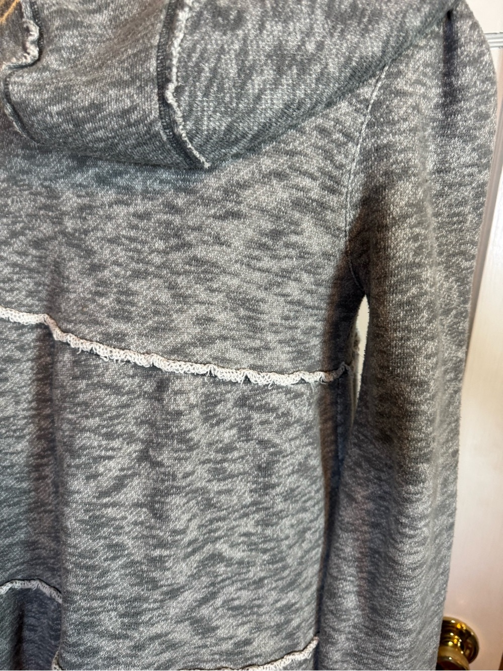 Free People Gray Hooded Zip-Front Ruffle-Tier Sweater Medium cotton Boho - Picture 5 of 8